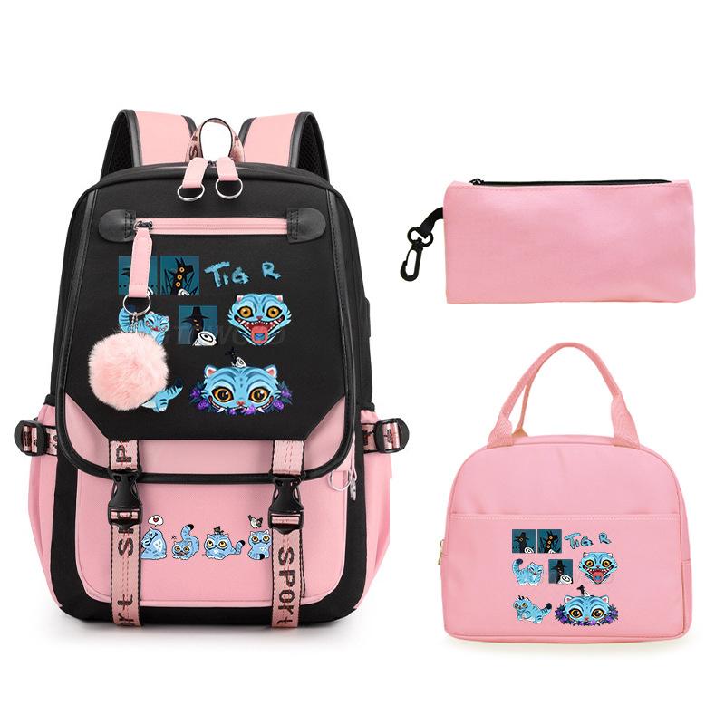 Animation Cartoon Printing Large Capacity Lightweight Student Schoolbag Children'S Leisure Backpack Three-Piece Set