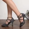 Summer Latin Salsa Dancing Shoes Women High Heels Latin Dance Shoes Black Shiny Ballroom Dance Shoes for Girls Ladies