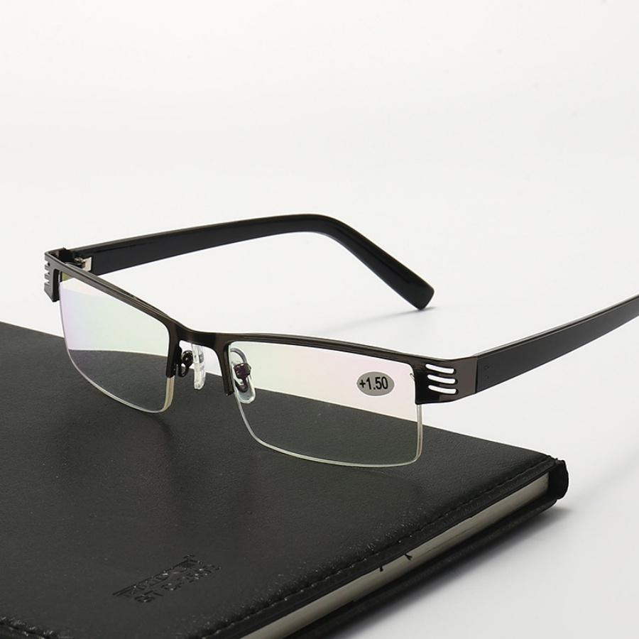 Новые очки для чтения Высококлассные деловые очки с покрытием Полимерные очки для чтения Металлическая полурамка Пресбиопия Гиперметропия Очки +1.0