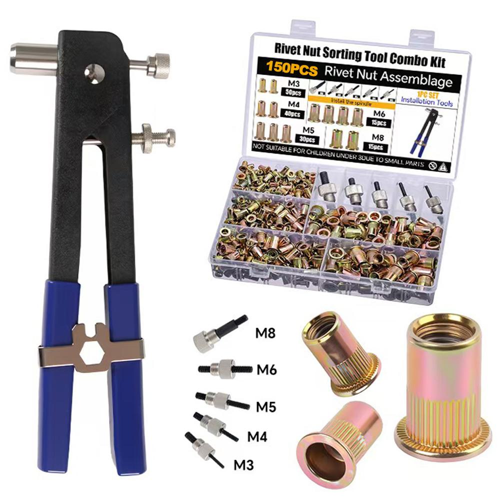 Rivet Nuts 150PCS Gun Mandrel Kit M3/M4/M5/M6/M8 or Nut Rivet Mandrels Repairtool Rivetgun Flatheadscrew Pop Nut Rivet Gun Set