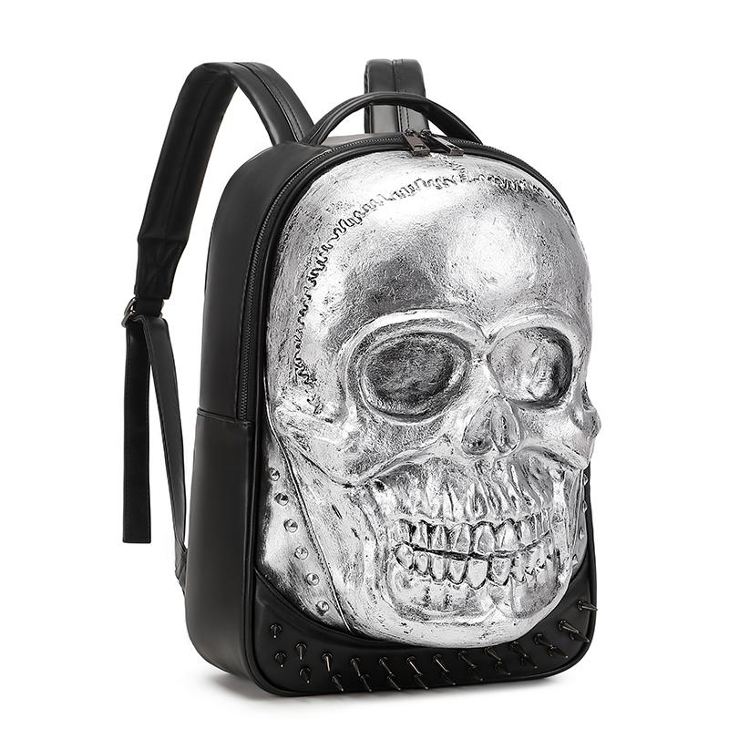Jierotyx Silver Skull Head Backpack for Women and Men Gothic Cracked Rivets Studded Cool Laptop Backpack Large College Bookbag