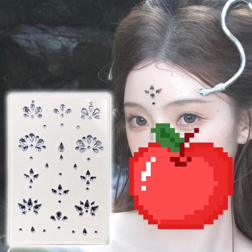 Древний стиль Красный головной убор с горным хрусталем на лоб и наклейки для украшения лица для макияжа в стиле Ханьфу