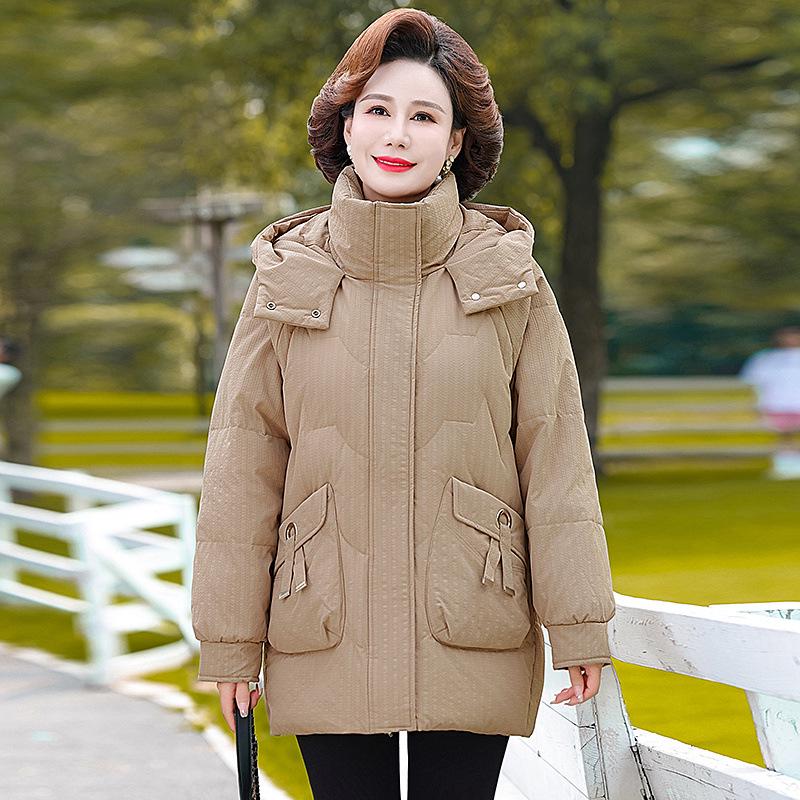 Mom's 2023 Fleece-Lined Winter Jacket - Mid-Length Cotton-Padded Coat for Middle-Aged & Elderly Women.