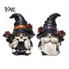 Spooky Shelf Decoration Halloween Skeleton Gnome Figurine, Gothic Witch Hat Dwarf Statue, Figurine Holding Rose Sculpture for Party Decor