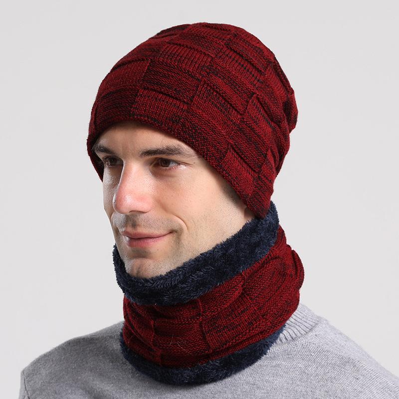 Warm Hat, Hood, Bib Suit, Plush Thickened Men's Autumn and Winter Knitted Hat