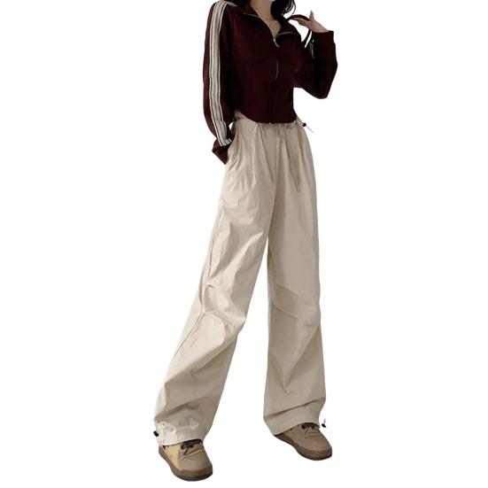 Женские брюки-карго с эластичной высокой талией, регулируемые на шнурке, длинные брюки, однотонные, широкие повседневные брюки для повседневной носки