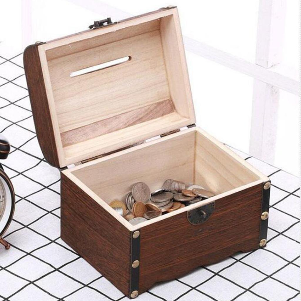 Wooden Piggy Bank with Heart Locks Treasure Storage Box Valentines Day Gifts for Friends Money Case Home Decoration