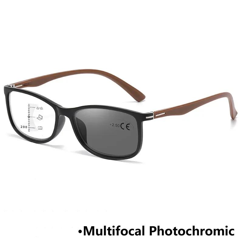 Фотохромные мультифокальные очки для чтения Анти-синий свет Очки для дальнозоркости Деловые Очки для пресбиопии высокой четкости +1.0 ~+4.0