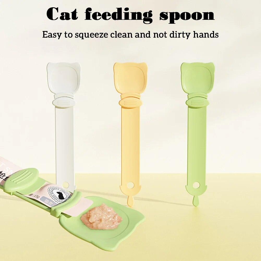 Cat Food Strip Squeezer Spoon Long Handle Cat Strip Feeder Meat Cat Stripe Squeezer For Pet Cat Food Supplies