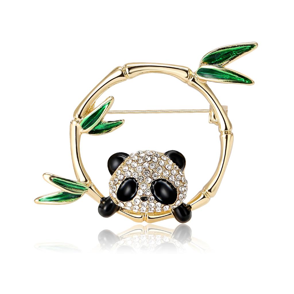 Stylish And Cute Bamboo Circle Panda Brooch Niche High-End Animal Pin Women'S Clothing Corsage Jewelry