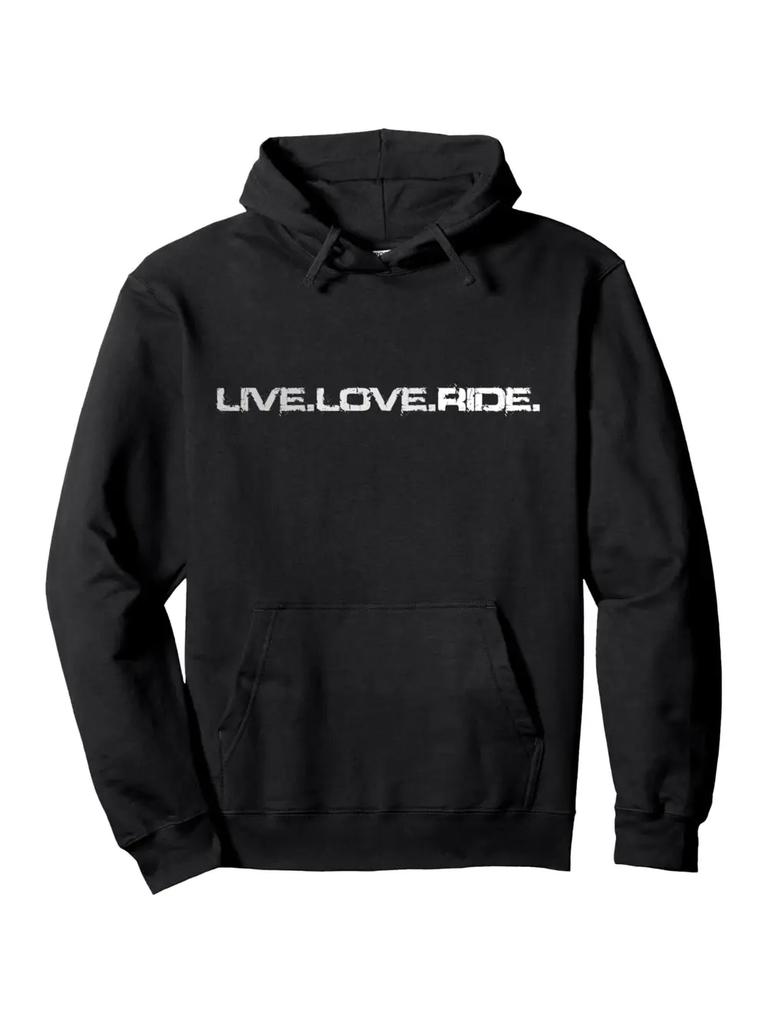 Live Love Ride" Hoodie - Black Casual Pullover with White Text