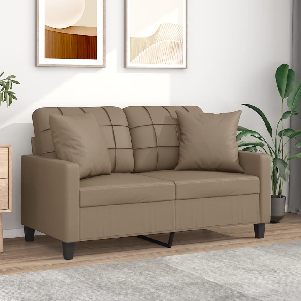 2 Seater Sofa with Decorative Cushions Cappuccino Brown 120 cm Faux Leather