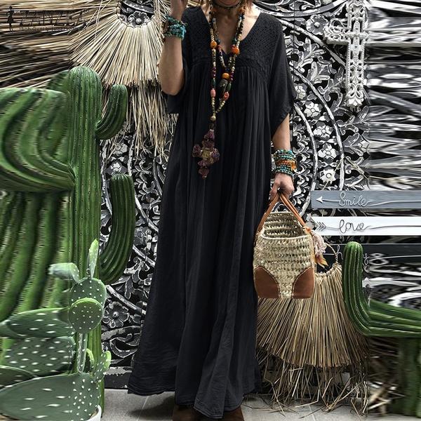 Женское платье с V-образным вырезом, платье макси, рукава-фонарики, оверсайз, свободный кафтан, платье для выпускного вечера, платье Vestido Robe