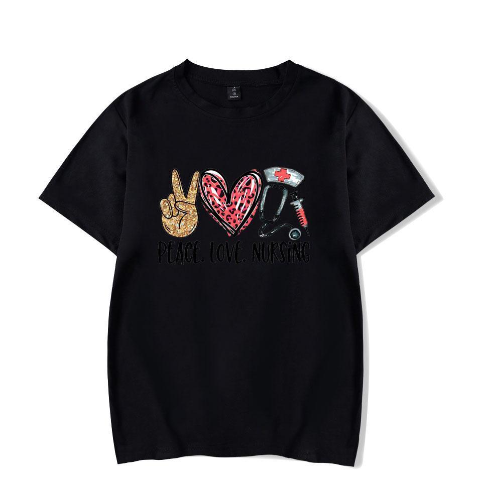 Футболка с принтом «Мир Любовь Сестринское дело» Женская Милая Футболка с коротким рукавом Летняя Мода Свободная Хлопковая футболка