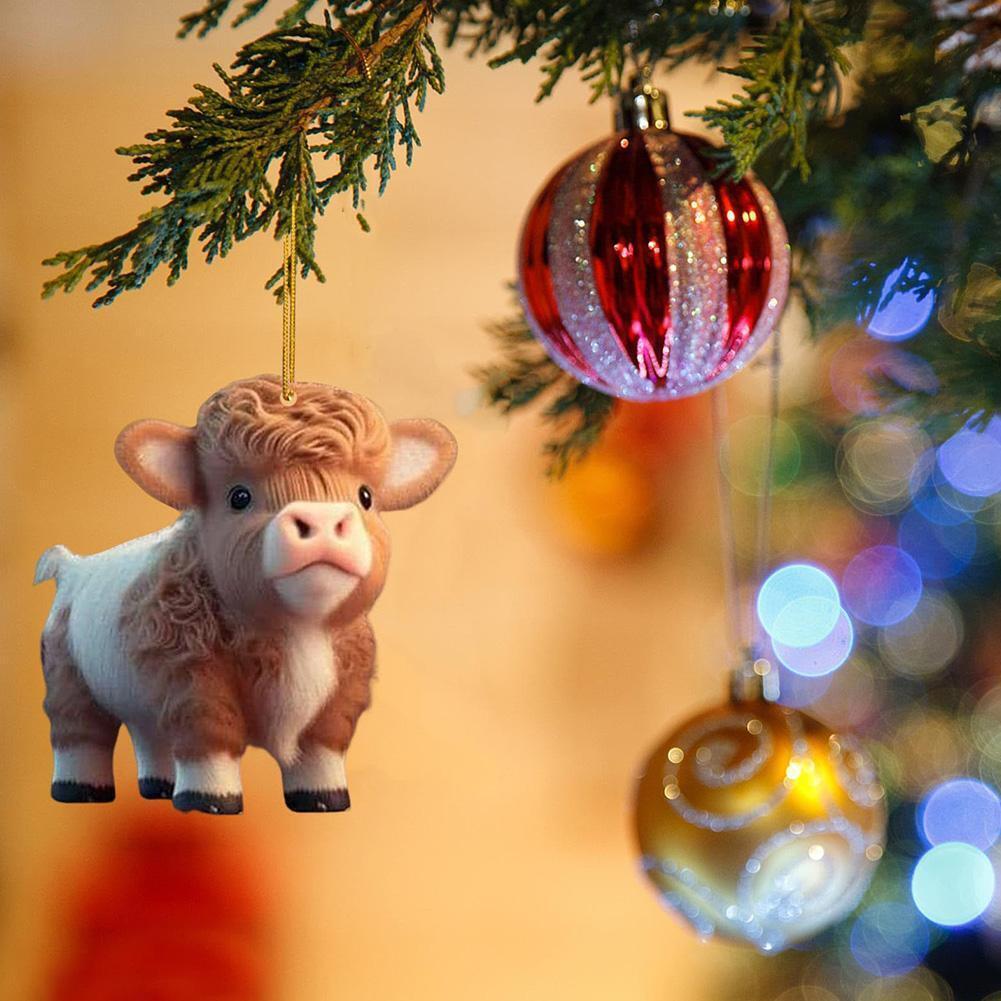 Cute Wooden Cartoon Cow Pendant Home Party Christmas Tree Ornament Toy CDN