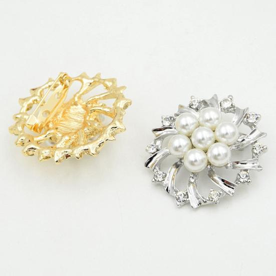 Woman Faux Pearl Rhinestone Inlaid Flower Brooch Pin Cardigan Shawl Clip