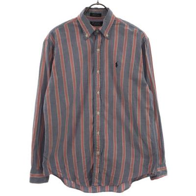 Винтажная рубашка Polo by Ralph Lauren 80-х годов для мальчиков с зеленым ярлыком, Сделано в США, вышивка логотипа в полоску, Рубашка с длинным рукавом на пуговицах, Мужская, Б/У
