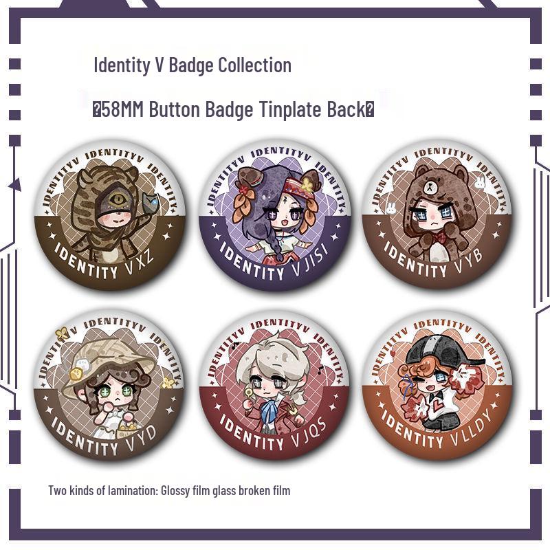 Identity V Q Version Fanmade Badges: Antique Dealer, Fisherman, Emblems, Embalmer, Prisoner, Perfumer, Laser Grains.