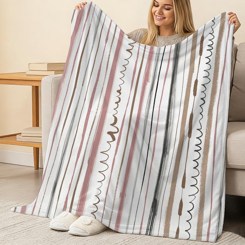Striped Flannel Blanket No Lint, Soft & Warm, Perfect for Sofa, Bed, Napping, Home Office, Halloween & Christmas