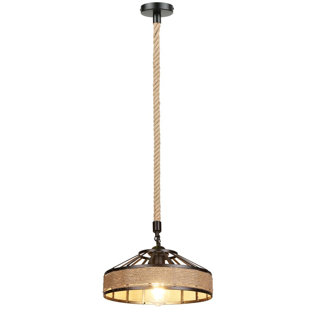 Industrial Hemps Rope Pendants Light Basket Rustic Chandelier Vintage Ceiling Lamp Iron Metal