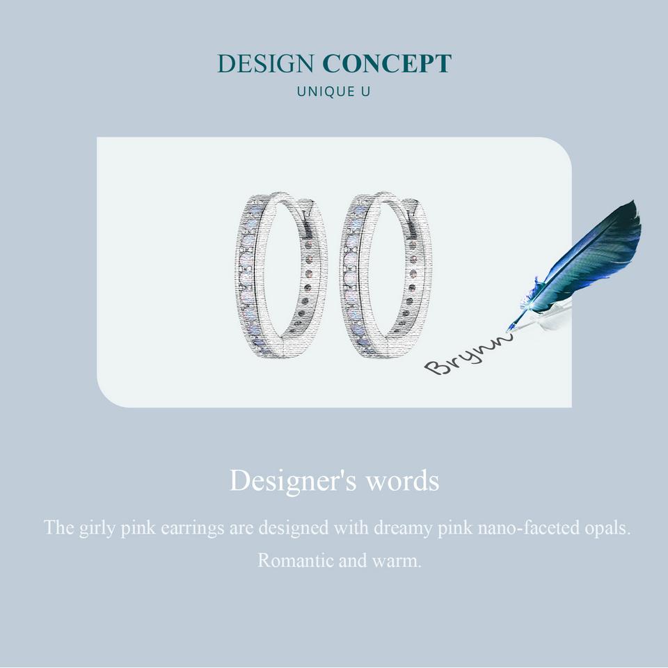 BAMOER, классические круглые серьги-кольца из стерлингового серебра 925 пробы с розовым опалом и пряжками для женщин и девочек, оригинальный дизайн, изящные ювелирные изделия