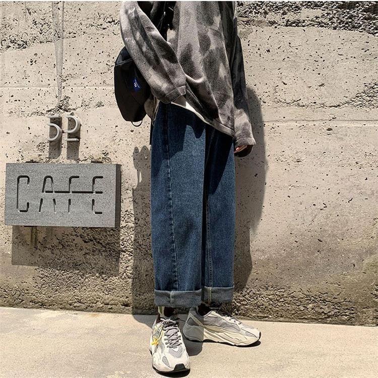 Прямые джинсы с девятью точками. Мужские свободные узкие брюки на ремнях. Трендовые универсальные широкие брюки для студентов-мужчин.