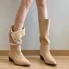 One Shoe, Two Wear Retro Pleated Boots, Matte Stacking Boots, Women's Thick Heel Temperament, Pointed Button Medium Boots
