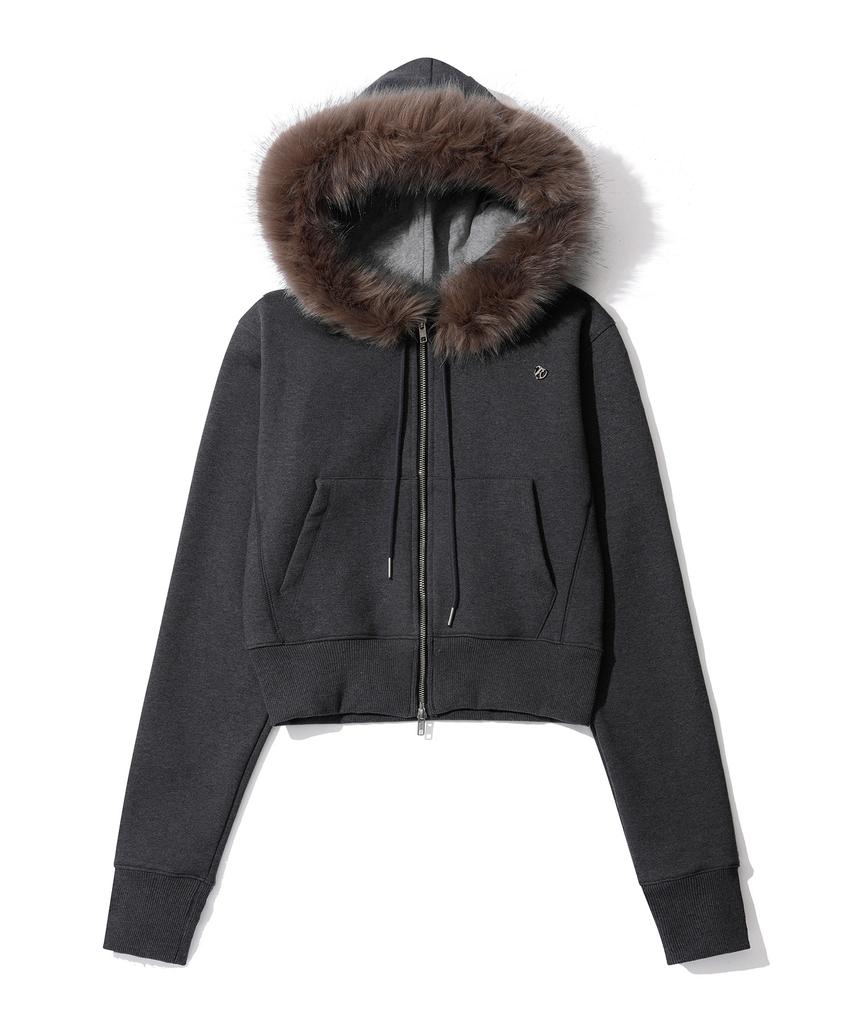 Fakiii Eco-Friendly Fur Hooded Zip-Up_Dark Gray