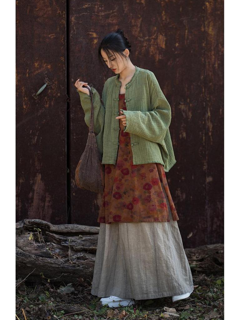 Women's Spring Cotton Linen Jacket - Wrinkled Texture, Over-dyed, Distressed, Perfect for Home, Travel, Zen Meditation