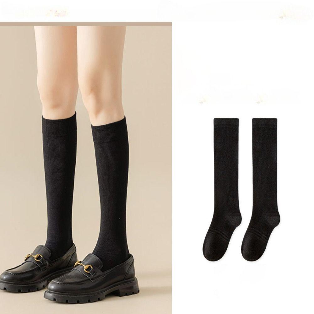 Cotton Stockings Knee High Women Hosiery Solid Color Women Long Socks Ladies Girls