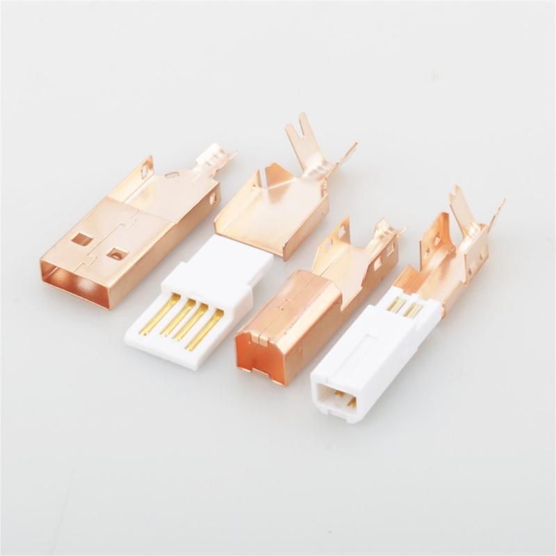 1Set Rose Gold USB A and B Jacks Connectors Supporting USB2.0 480Mbps Transfer for High Fidelities Sound Applications