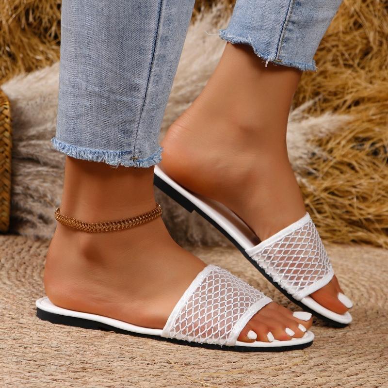 Модные женские тапочки 2024 года, новинка осени, горячая распродажа, женская обувь, женские тапочки с открытым носком, сетчатая обувь на плоской подошве, женские пляжные шлепанцы