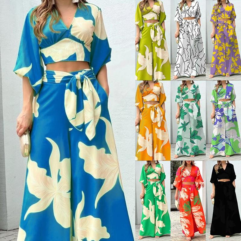 Womens 2026 Casual Set High-Waisted Printed T-Shirt Pants Outfit Office Wear Everyday Style