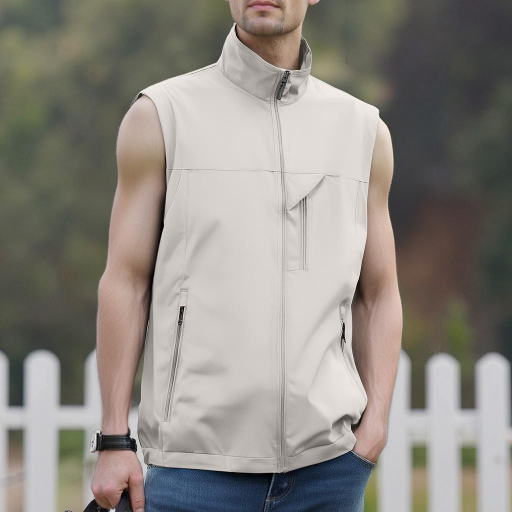 Men's Windproof Lightweight Golf Vest Outerwear With Pockets, Softshell Sleeveless Jacket For Running Hiking Sports