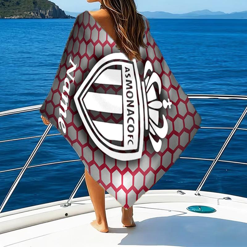 1PC Custom Name Beach Towel Monaco Football Crest Beach Towel, Suitable for Camping, Travel, Beach Accessories, Super Absorbent, Family Gift