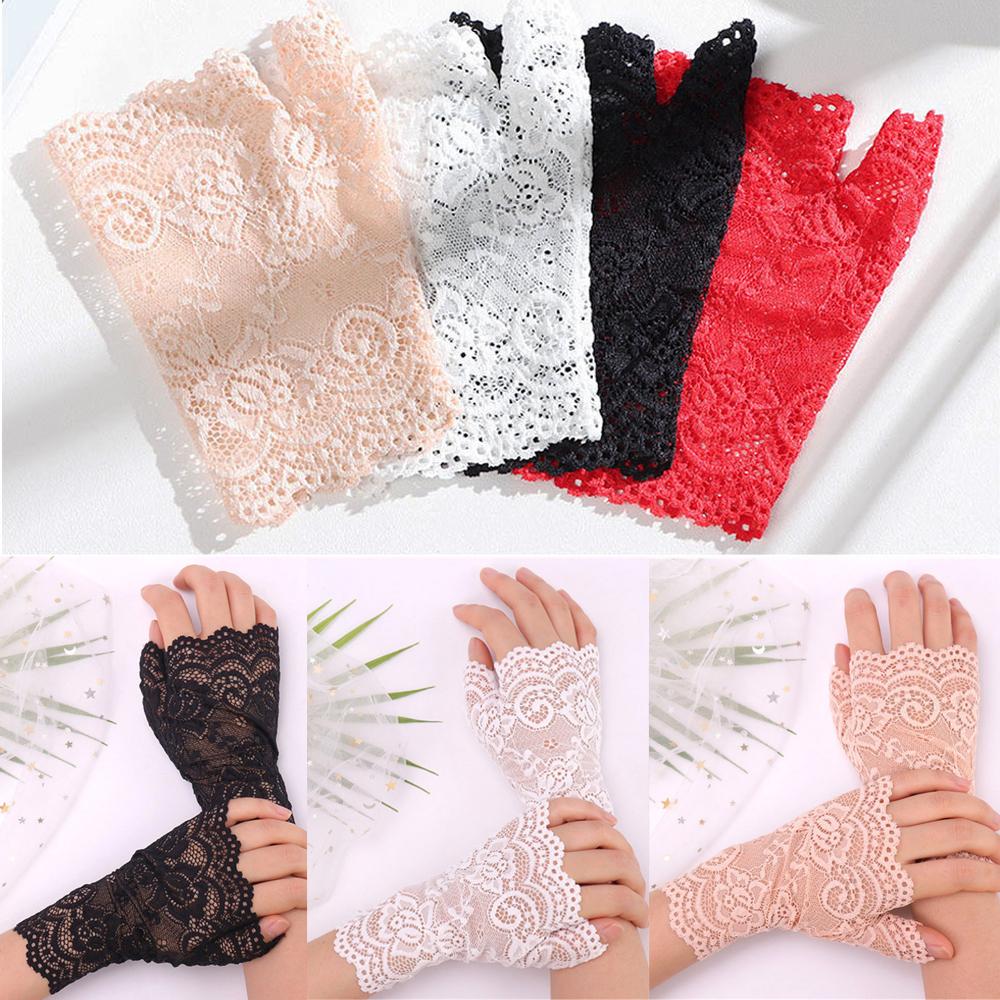 Women Dance Sunscreen Driving Gloves Short Gloves Fingerless Mittens Lace Gloves
