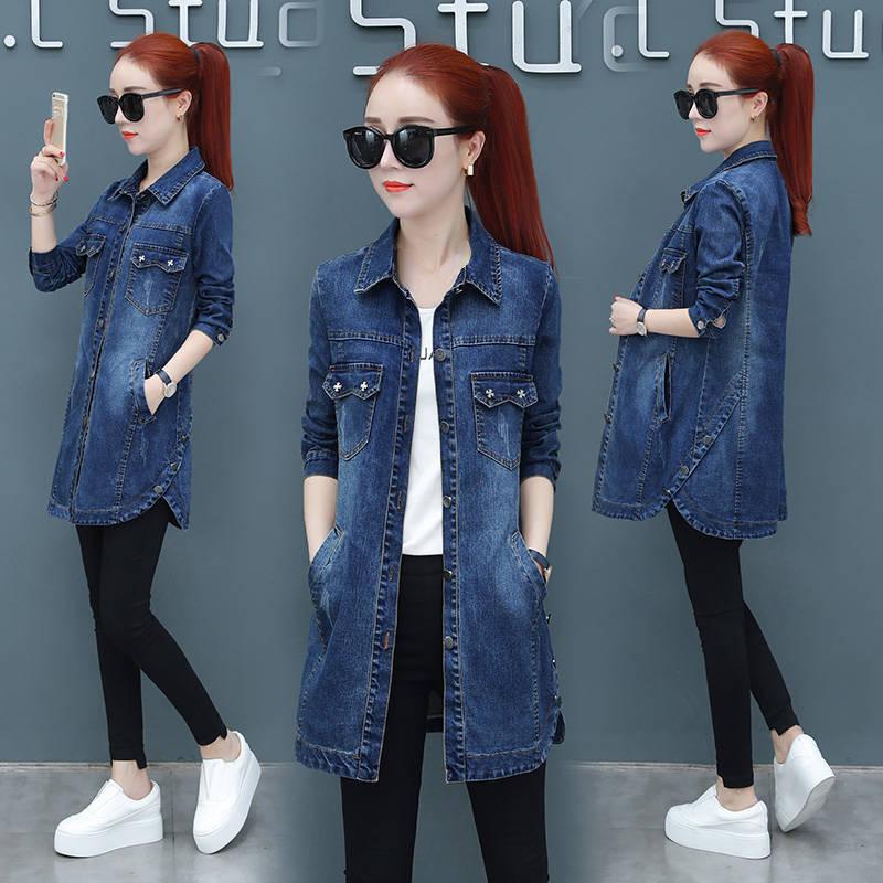 Women Plus Size Denim Jacket Long Jeans Jacket Coat Casual Frayed Female Basic Jackets