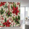 GAERed Poinsettia & Green Leaf Holiday Shower Curtain with Hooks - Machine Washable Polyester Bathroom Decor, Christmas Winter