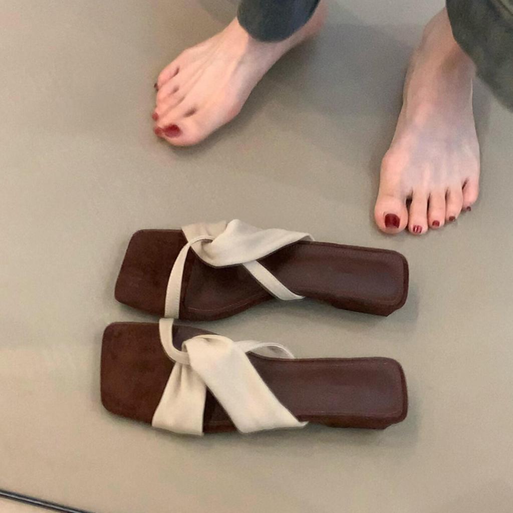 Винтажный крест с простыми сандалиями с открытым носком женские на низком каблуке квадратный носок верхняя одежда удобные тапочки