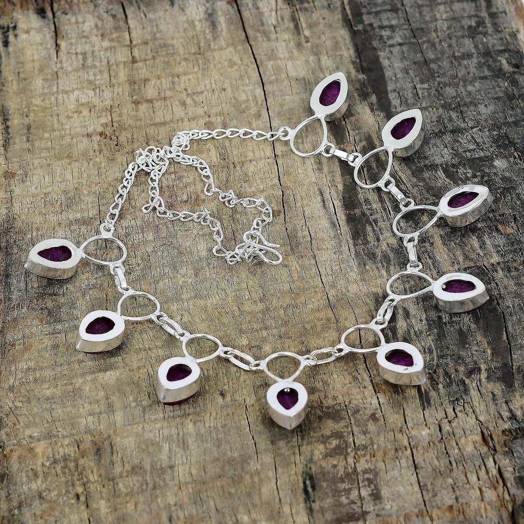 Kashmir Ruby Silver Necklace, Kashmir Ruby Necklace, Gemstone Necklace, 925 Sterling Silver Jewelry, 925 Silver Crystal Dainty Necklace For Her