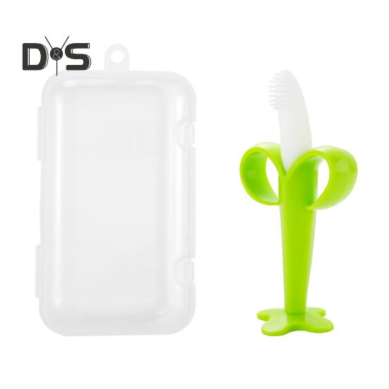 Игрушка для прорезывания зубов у младенцев с ящиком для хранения, пищевой полипропиленовый силикон без запаха, яркий цвет, успокаивающий обезболивающий банановый прорезыватель для зубов, гигиена полости рта для малышей