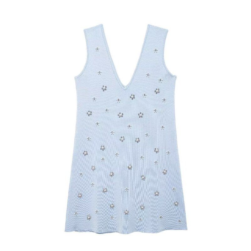 Fashion Style 2024 Autumn New Arrival Women Stylish Jewelry Beaded Knitting Mini Dress 2142081