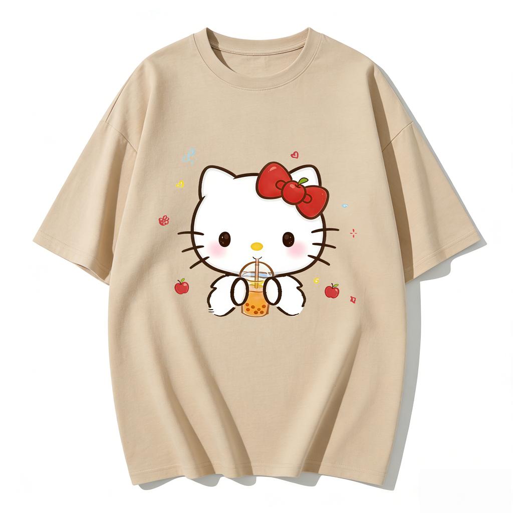 Летние футболки с принтом Hello Kitty для женщин, короткий рукав, 100% хлопок, семейные matching-наряды, топы, модные Y2k