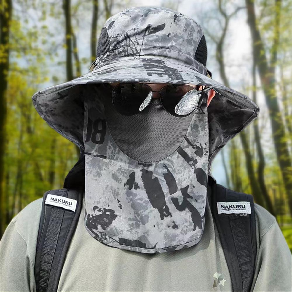 Big Wide Brim Visor Hat Men Women Sunshade Fishing Sun Cap with Sunscreen Face Mask for Outdoor Work Jungle Safari Neck Protect