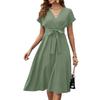 Women's Loose Casual Fashion V-Neck Solid Color New Dress