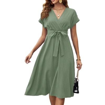 Женское свободное повседневное модное однотонное платье с V-образным вырезом