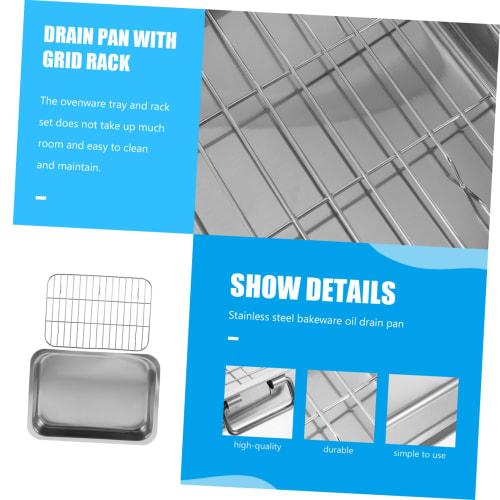 GRIRIW Противень из нержавеющей стали с решеткой, Набор противней для духовки, Прямоугольная кухонная форма, Многофункциональная посуда для духовки для тостера, выпечки и сервировки