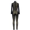 Tooxika New Women's Jumpsuit Slim Fit Long Sleeve Sexy Flocking See-through Slimming Jumpsuit
