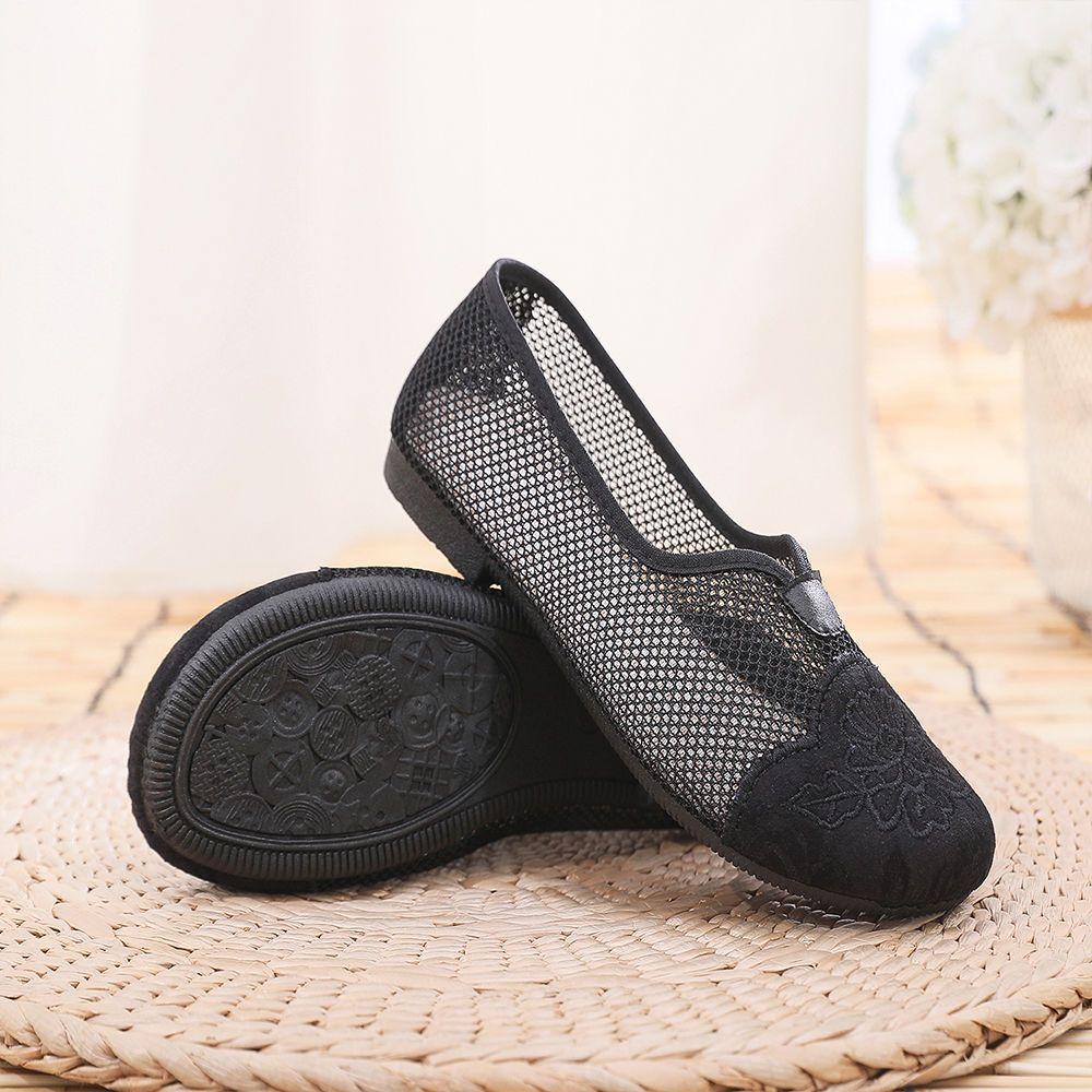 Полые одинарные сандалии, женские сетчатые сандалии для мам, туфли на плоской подошве с мягкой подошвой на низком каблуке