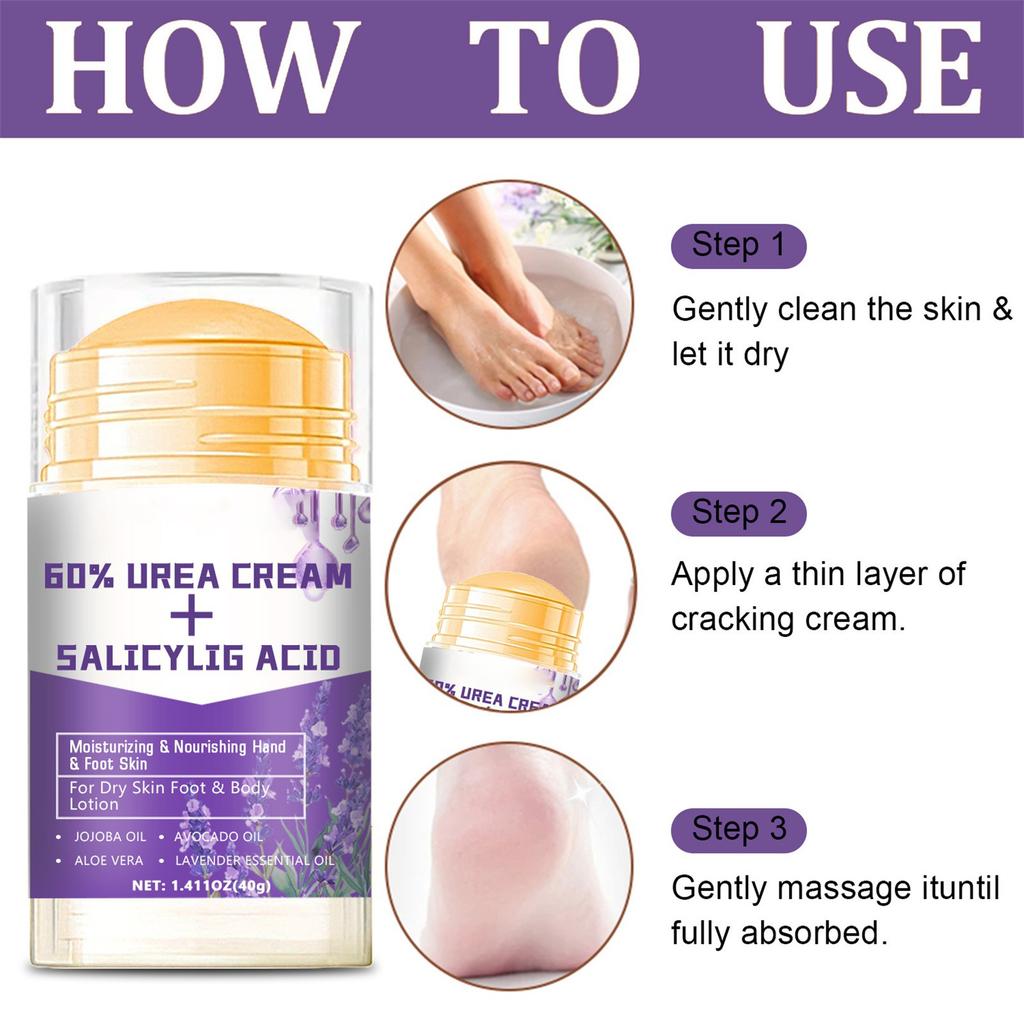 Urea Cream 60% For Cracked Heels And Hands, Foot Moisturizer For Calluses, Rough Skin Feet, Elbows, Knees, 40g